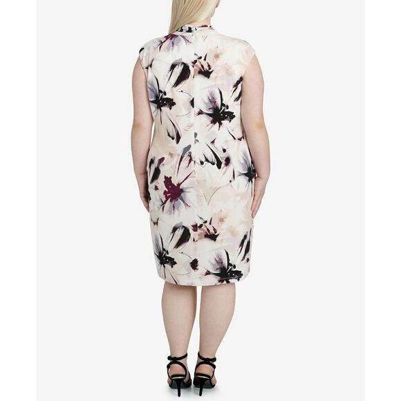 New! CALVIN KLEIN Women's Plus Size Twist-Collar Floral Jersey Sheath Dress 2X - Picture 5 of 8